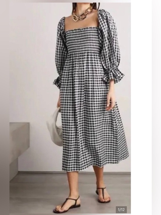 Sleeper Dresses & Skirts - SLEEPER /Atlanta Smocked Gingham Midi Dress Puff Sleeves - Sz L - NWT